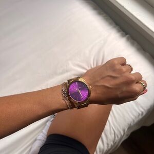 Michael Kors rose gold broadshaw chronograph watch with original packaging